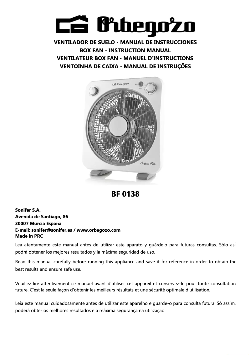 Page 1 of the manual User Manual Orbegozo BF 0138