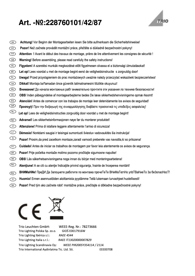Page 1 of the manual User Manual Trio Lighting Trave