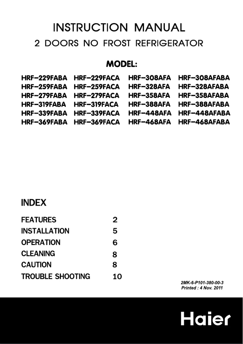 First page image of the manual for HRF-321W