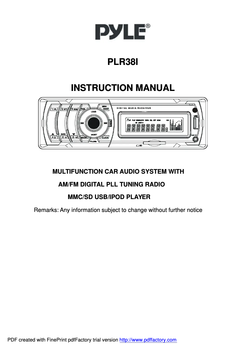 First page image of the manual for PLR38I