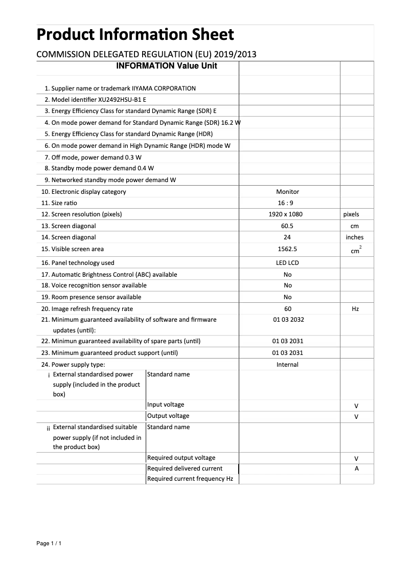 First page image of the manual for ProLite XU2492HSU
