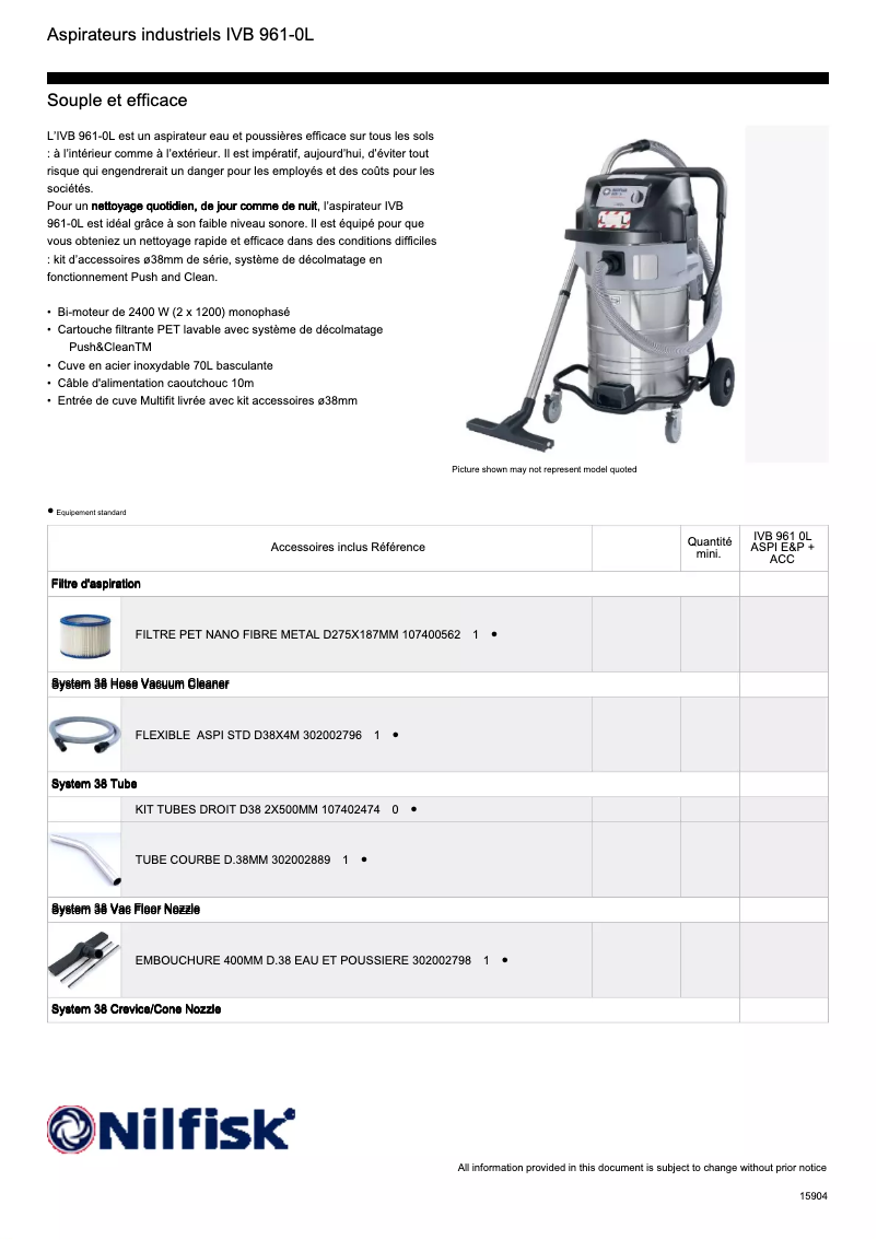 Page 1 of the manual Technical Sheet Nilfisk IVB 961-0L