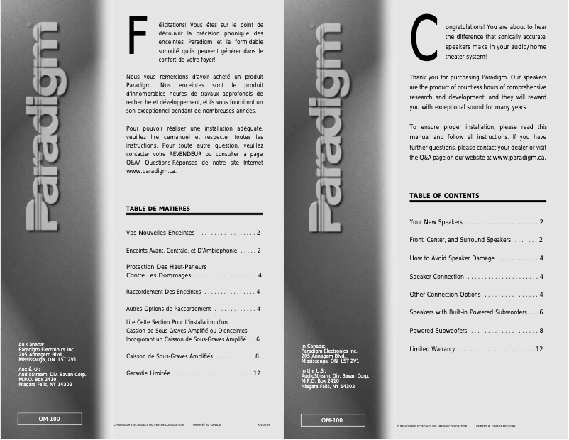 Page 1 of the manual User Manual Paradigm 11SE-MKII