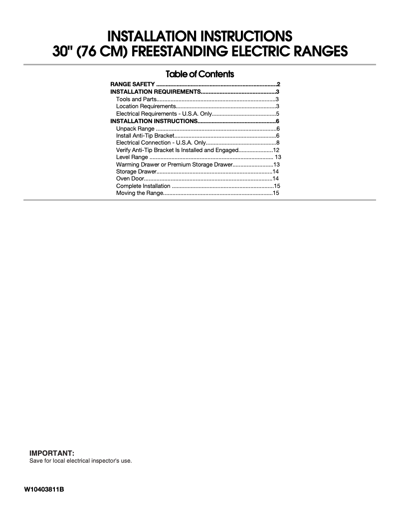 First page image of the manual for WFE320M0AB