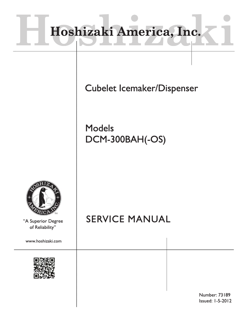 Page 1 of the manual User Manual Hoshizaki DCM-300BAH-OS