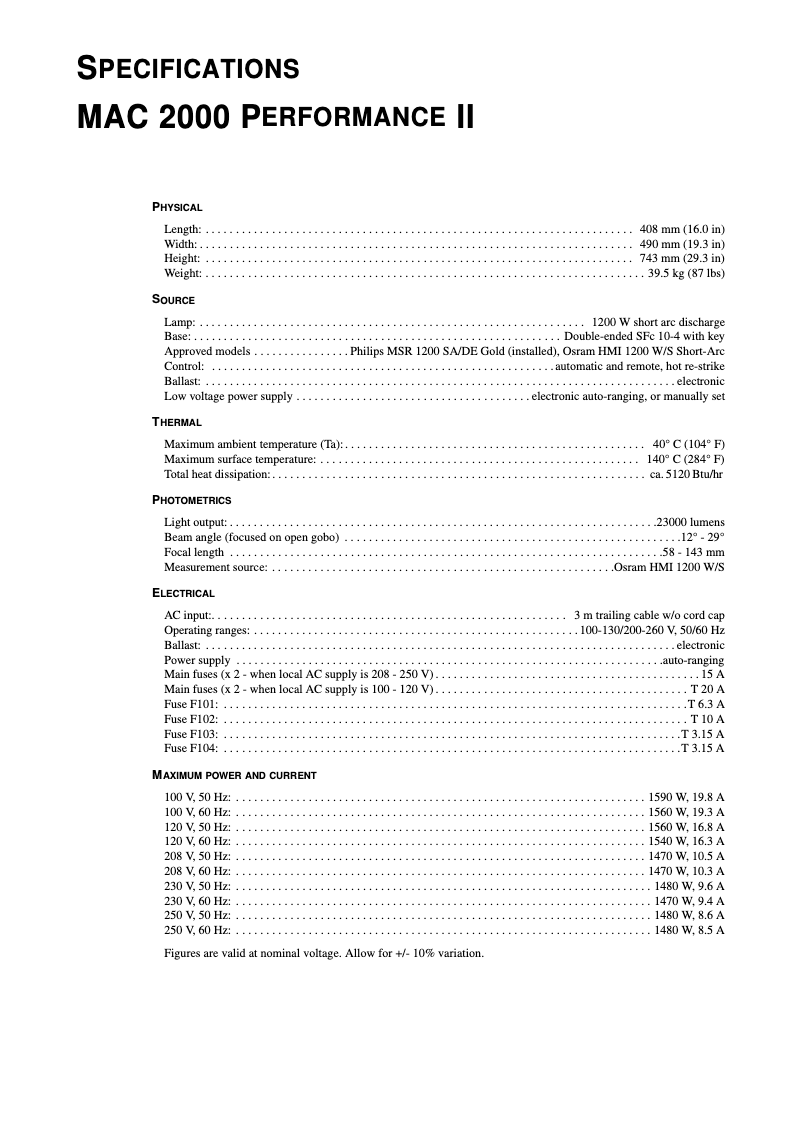 First page image of the manual for MAC 2000 Performance