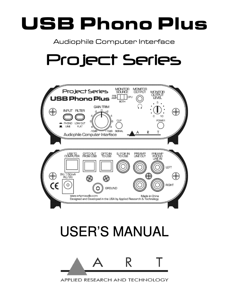 First page image of the manual for USB Phono Plus