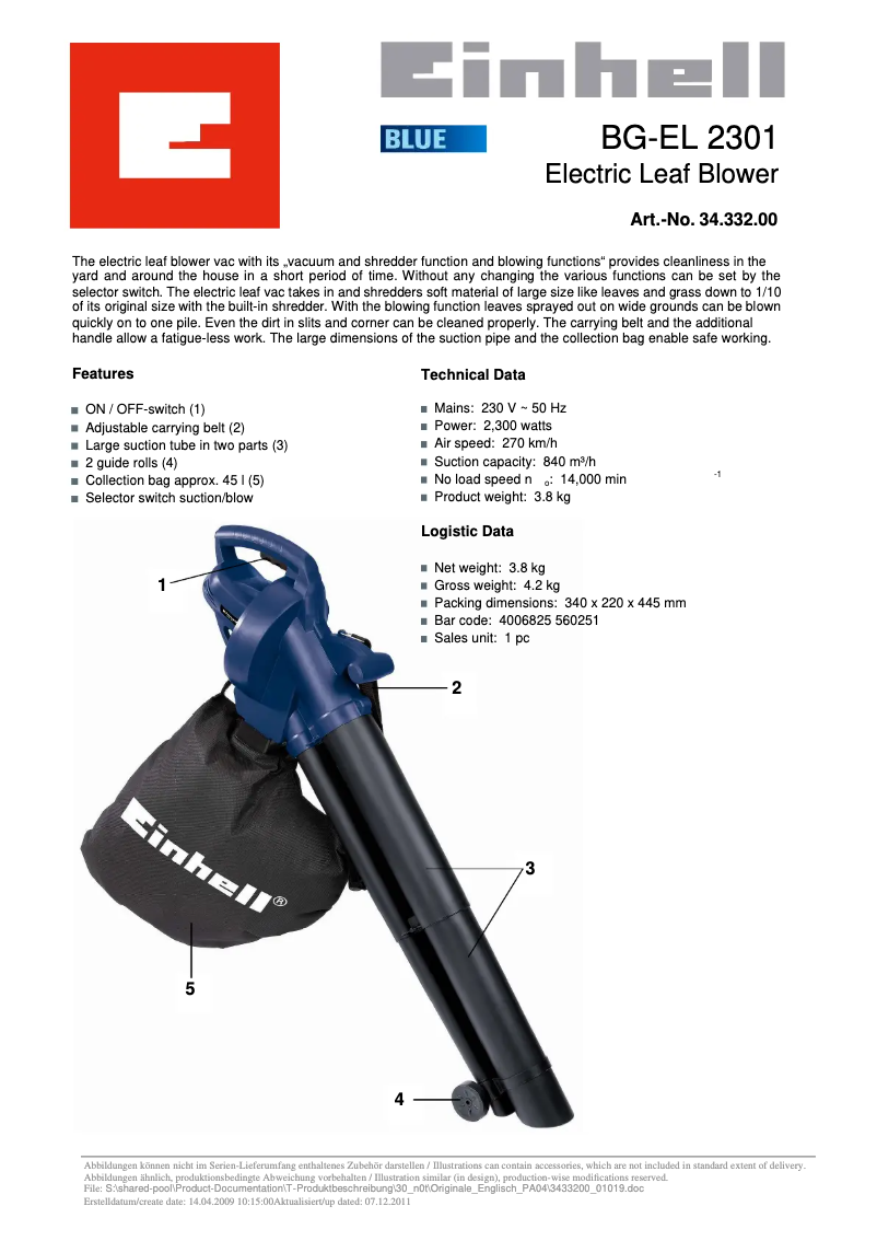 First page image of the manual for BG-EL 2301