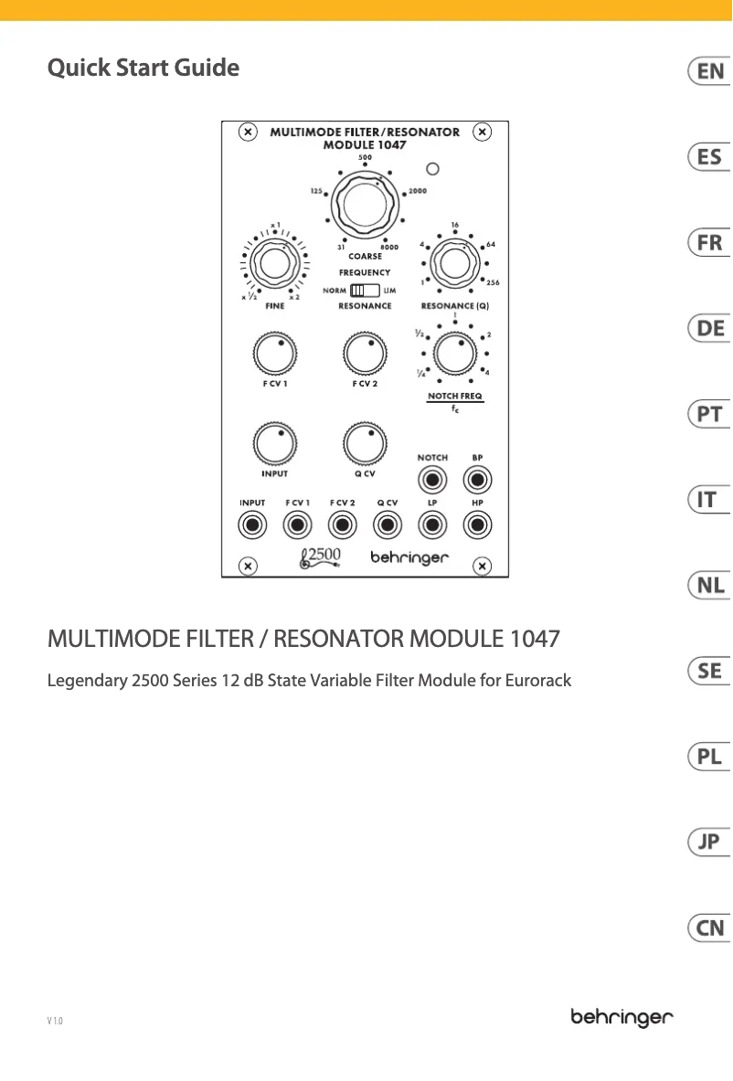 Image de la première page du manuel de l'appareil Behringer Multimode Filter / Resonator Module 1047