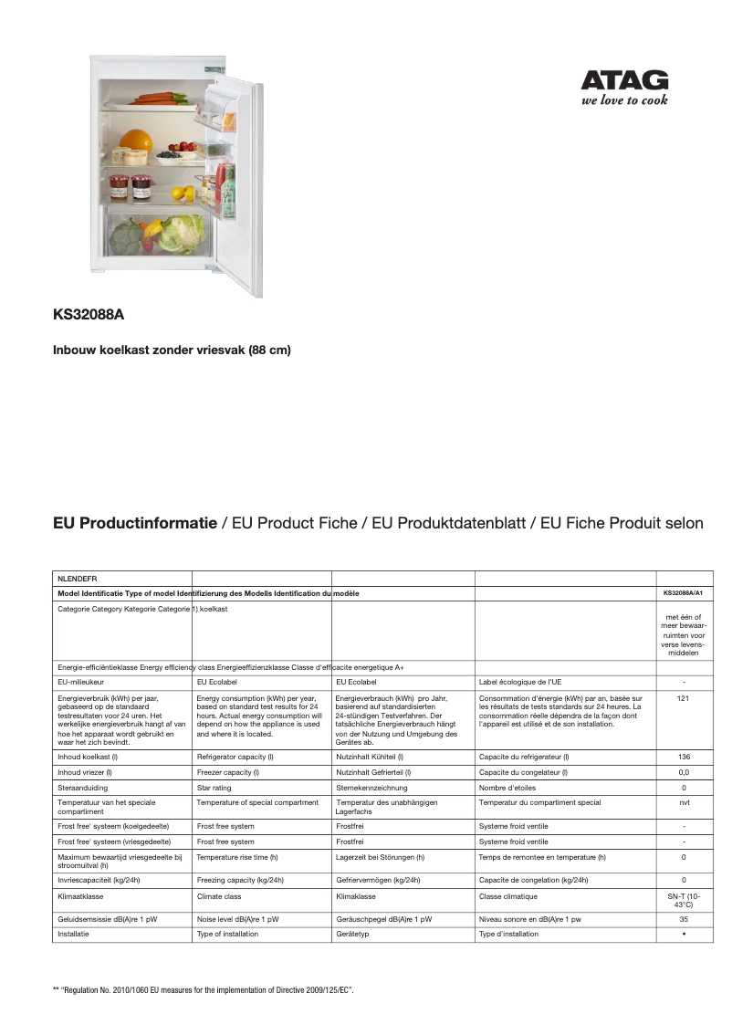 Page 1 de la notice Manuel utilisateur Atag KS32088A