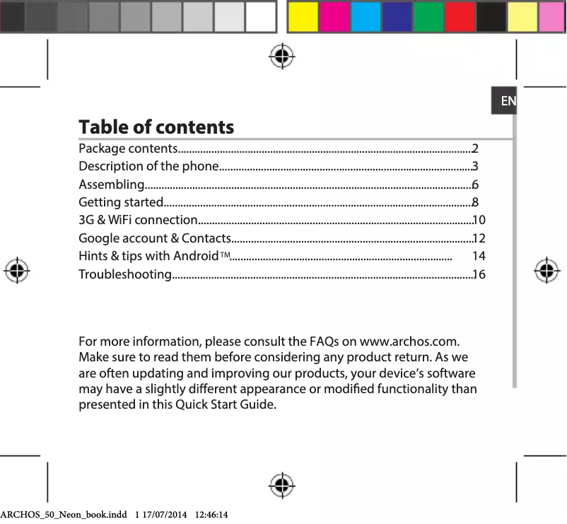 Page 1 of the manual User Manual Archos Neon 50