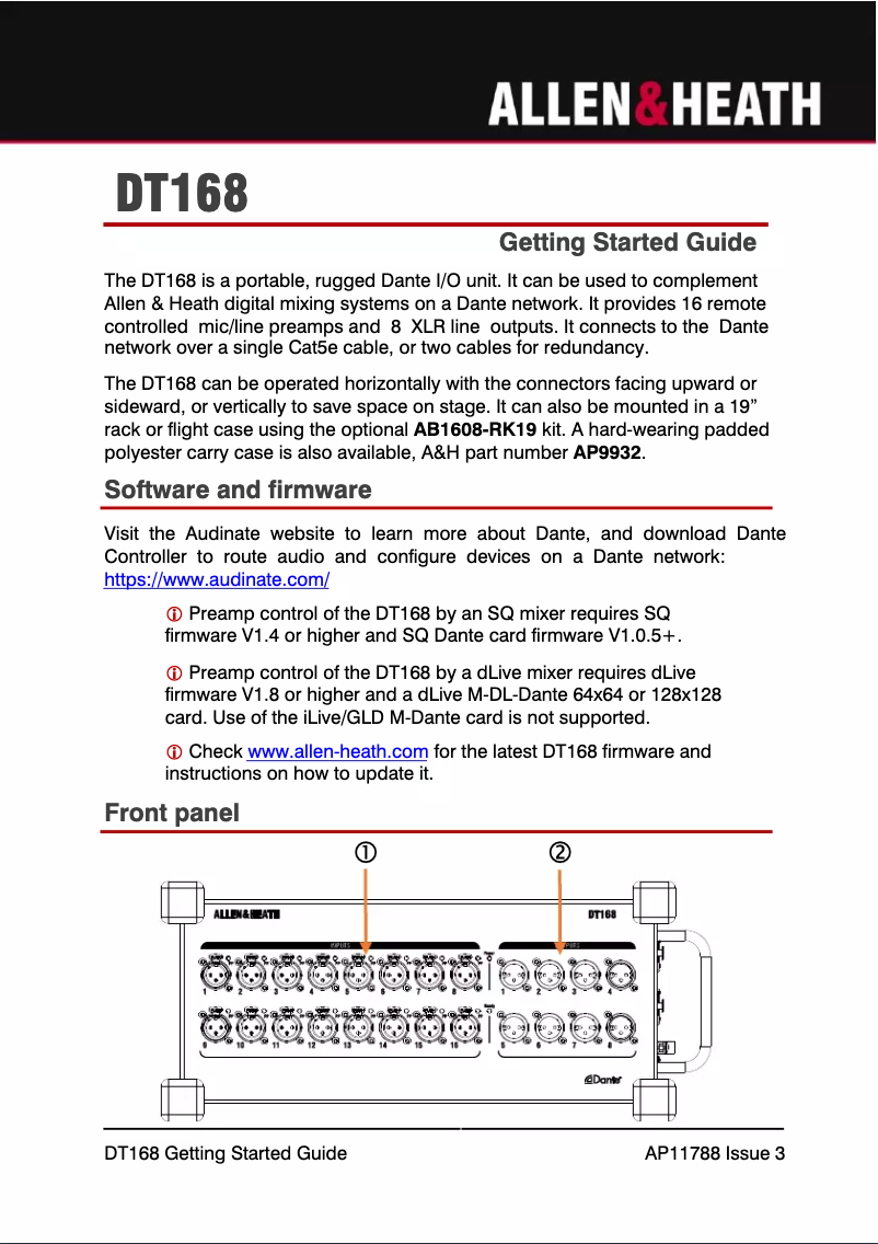 Page 1 de la notice Manuel utilisateur Allen & Heath DT168