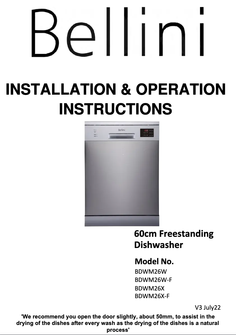 First page image of the manual for BDWM26X-F