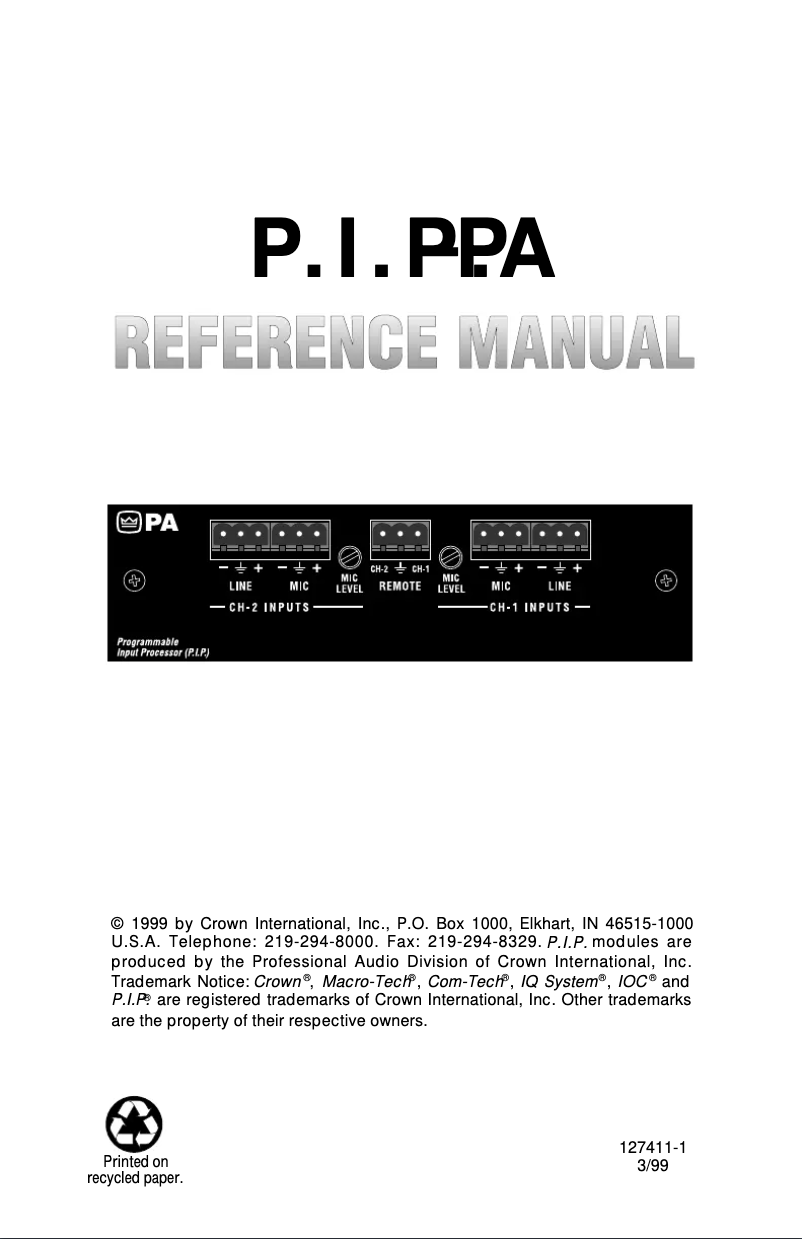 First page image of the manual for P.I.P.-PA
