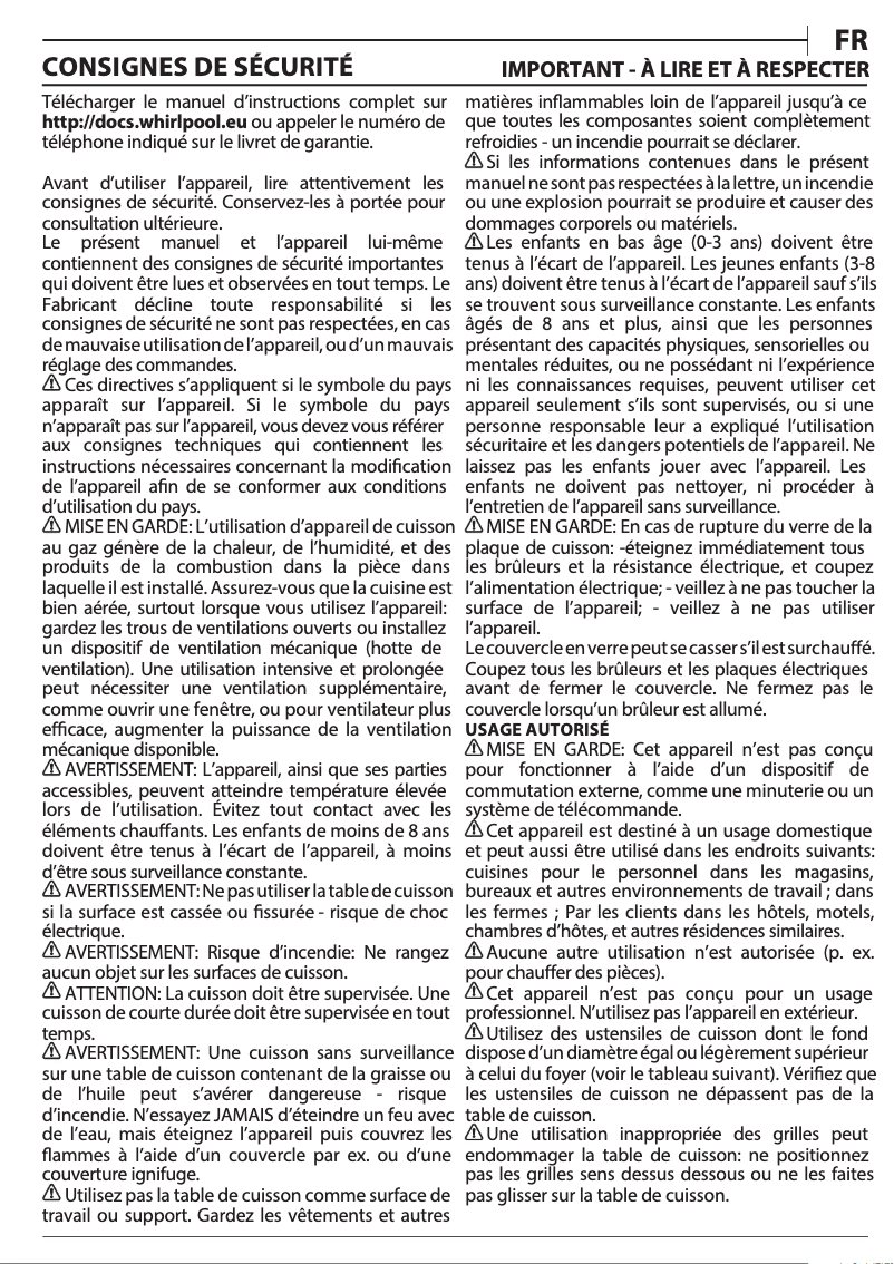 Page 1 of the manual User Manual Whirlpool TGML 650 IX