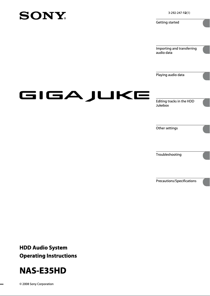 Page 1 of the manual User Manual Sony Giga Juke NAS-E35HD