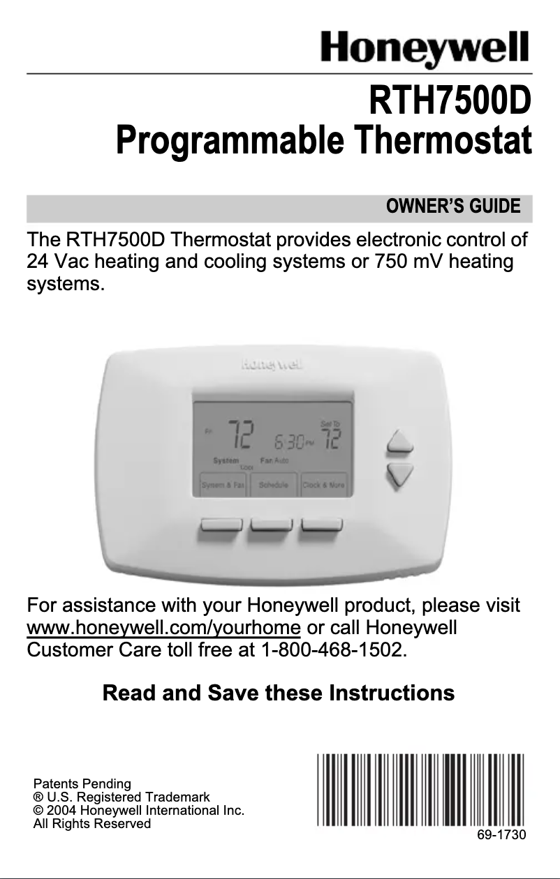 First page image of the manual for Vision - RTH7500D