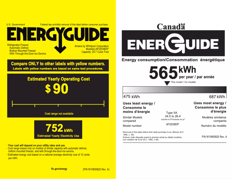 Page 1 of the manual Energy Label Amana AFI2539ER