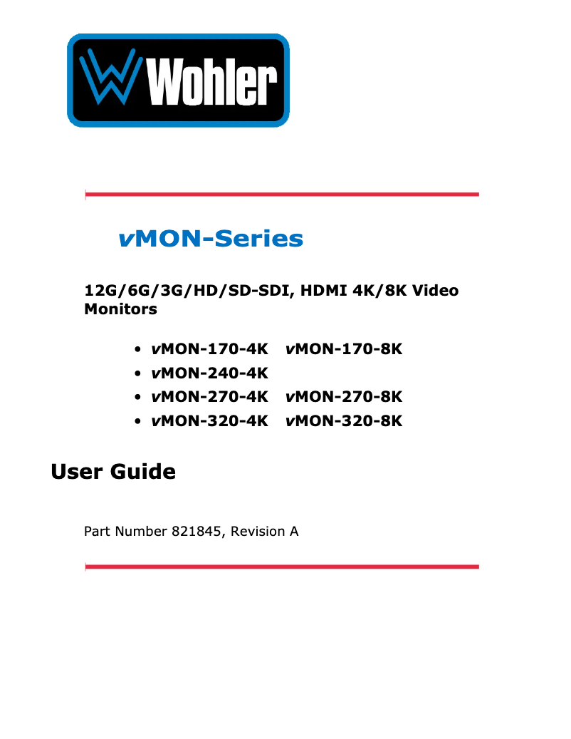 First page image of the manual for vMON-170-8K