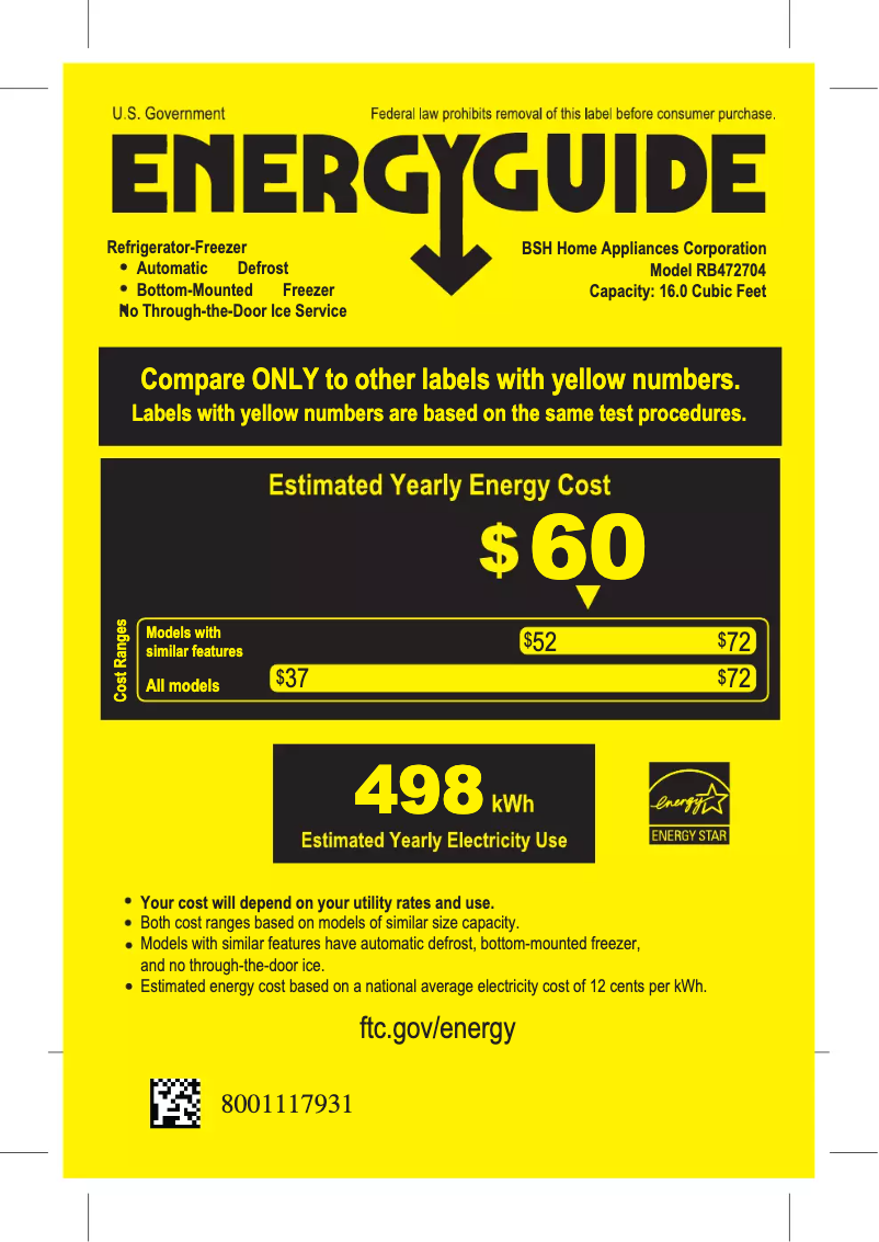 Page 1 of the manual Energy Label Gaggenau RB472704