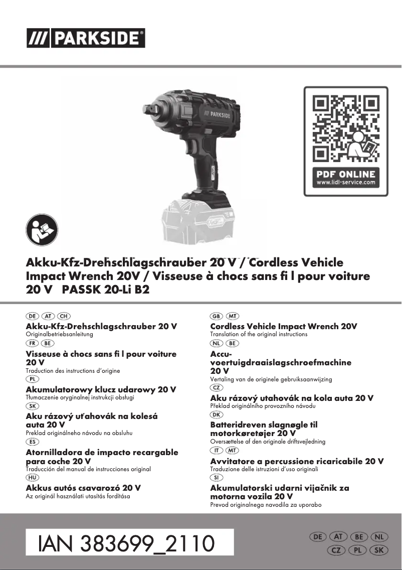 Page 1 of the manual User Manual Parkside PASSK 20-Li A1