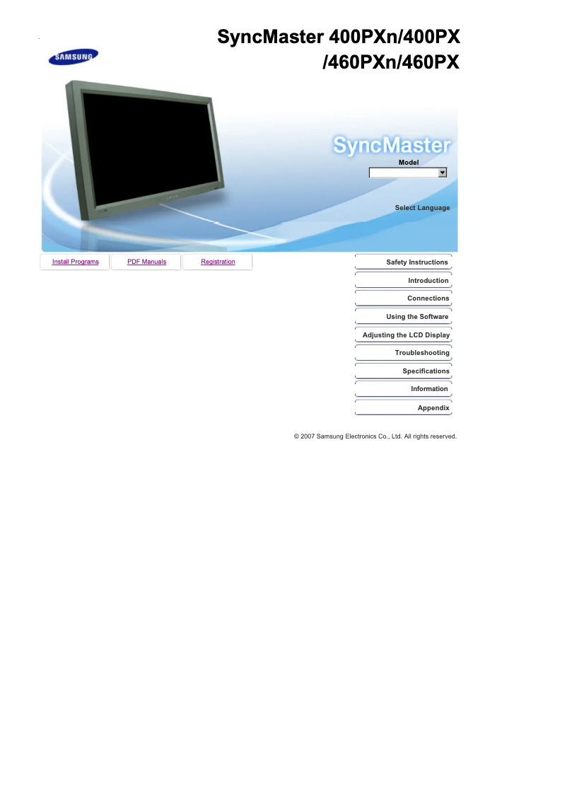 First page image of the manual for SyncMaster 400PXn