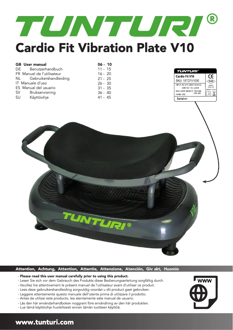 Page 1 of the manual User Manual Tunturi Cardio Fit V10