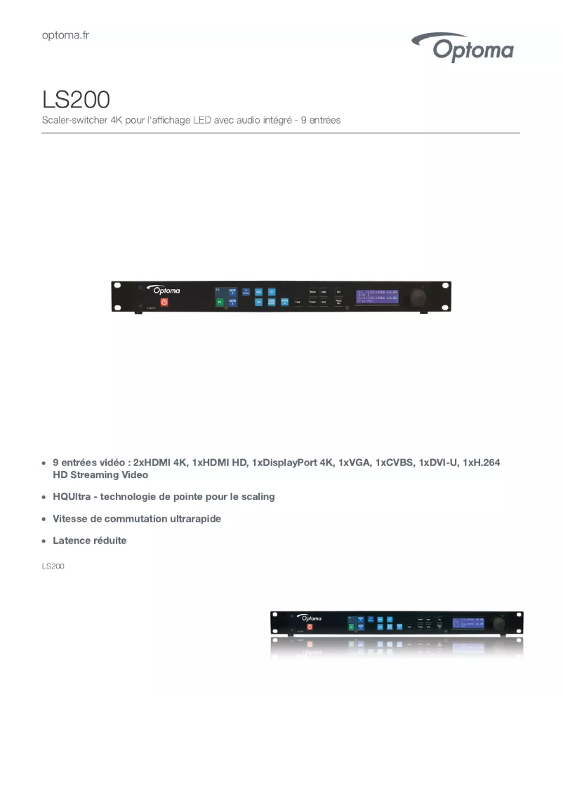 Page 1 of the manual Technical Sheet Optoma LS200