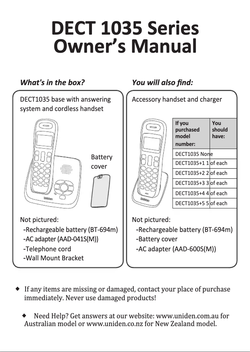 Page 1 of the manual User Manual Uniden DECT 1035