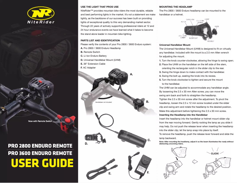 Page 1 of the manual User Manual NiteRider Pro 3600 Enduro Remote
