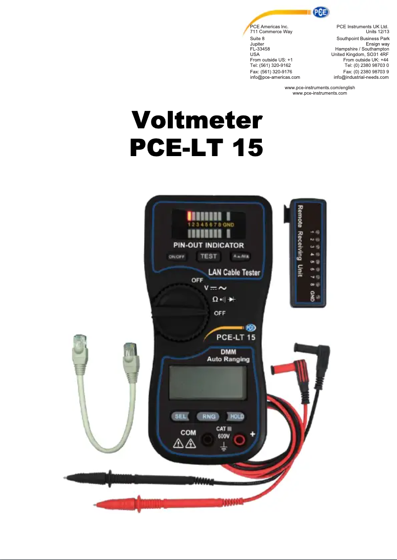 Page 1 de la notice Manuel utilisateur PCE Instruments PCE-LT 15