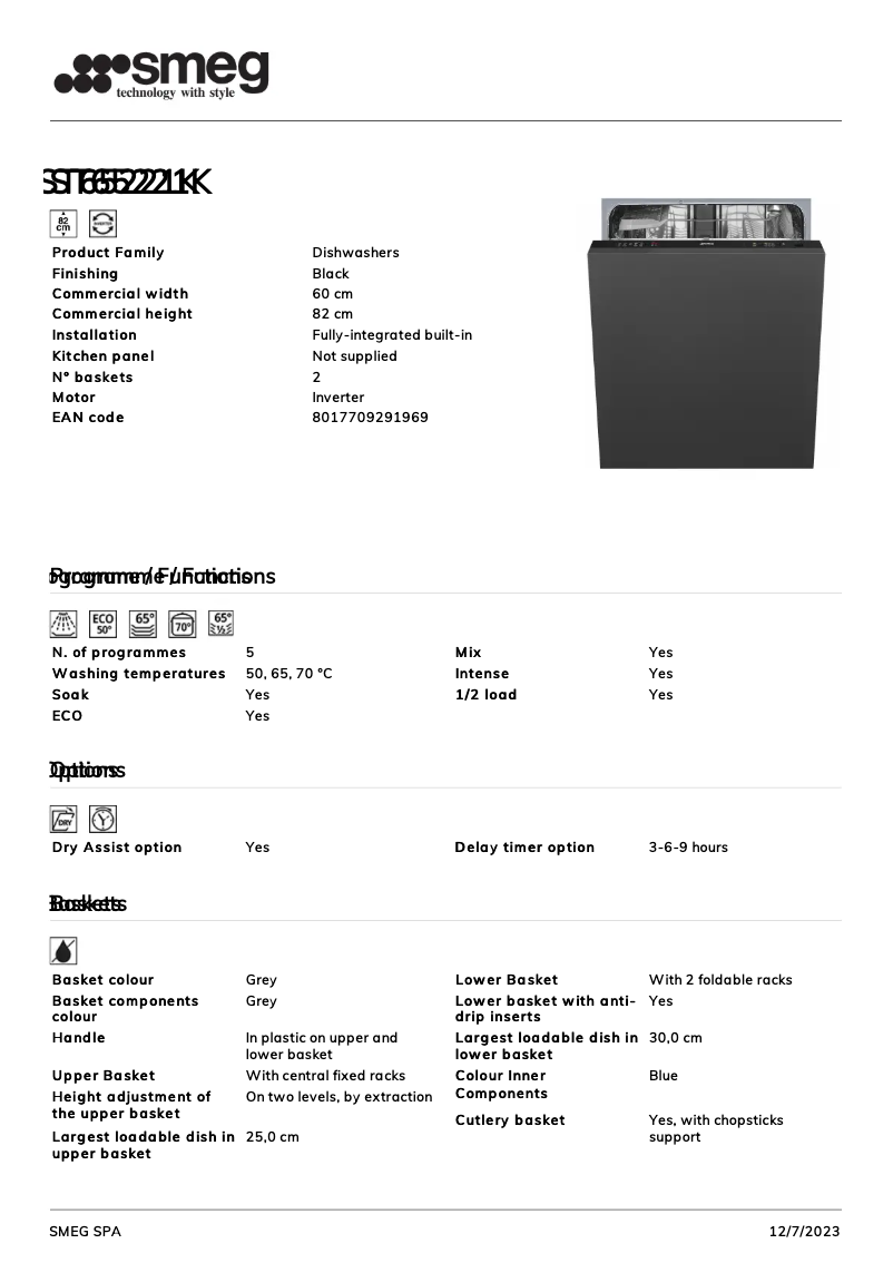 Page 1 of the manual Technical Sheet Smeg ST65221K