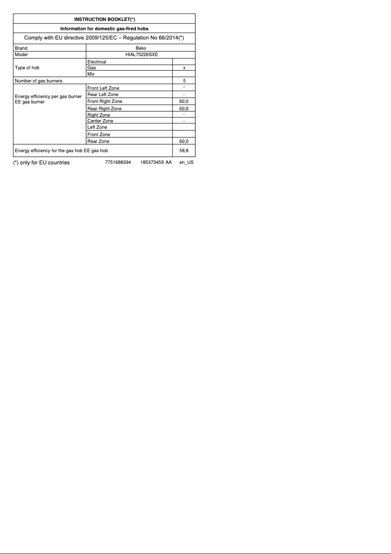 First page image of the manual for HIAL75226SXE