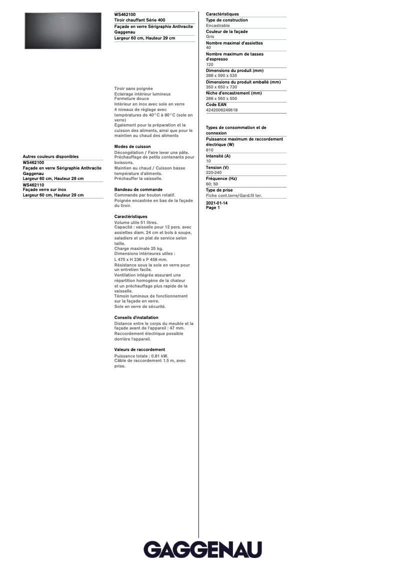 Image de la première page du manuel de l'appareil WS462100