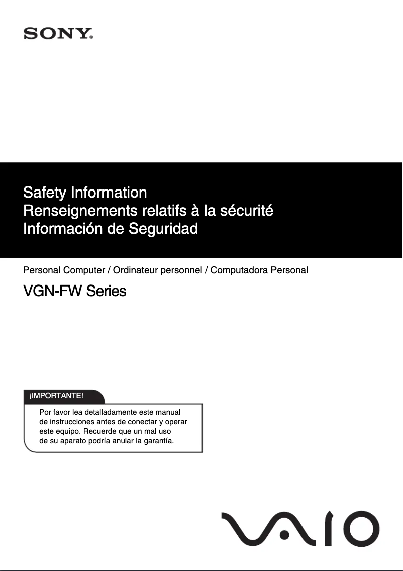 Page 1 of the manual Safety Instructions Sony Vaio VGN-FW520F