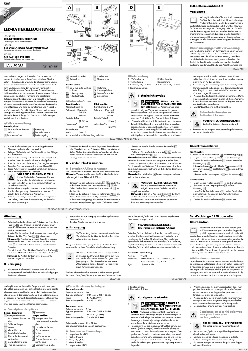 Page 1 of the manual User Manual Crivit IAN 89265