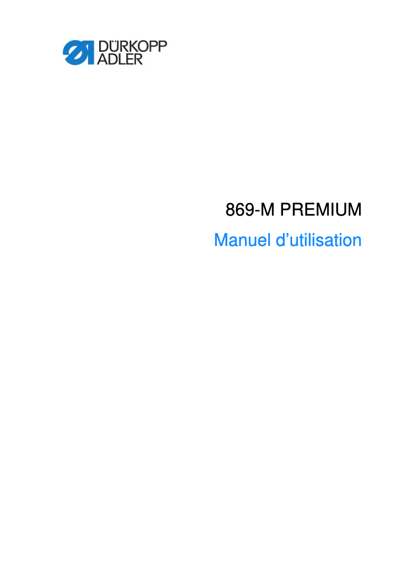 Page 1 of the manual User Manual Dürkopp Adler 869-M Premium