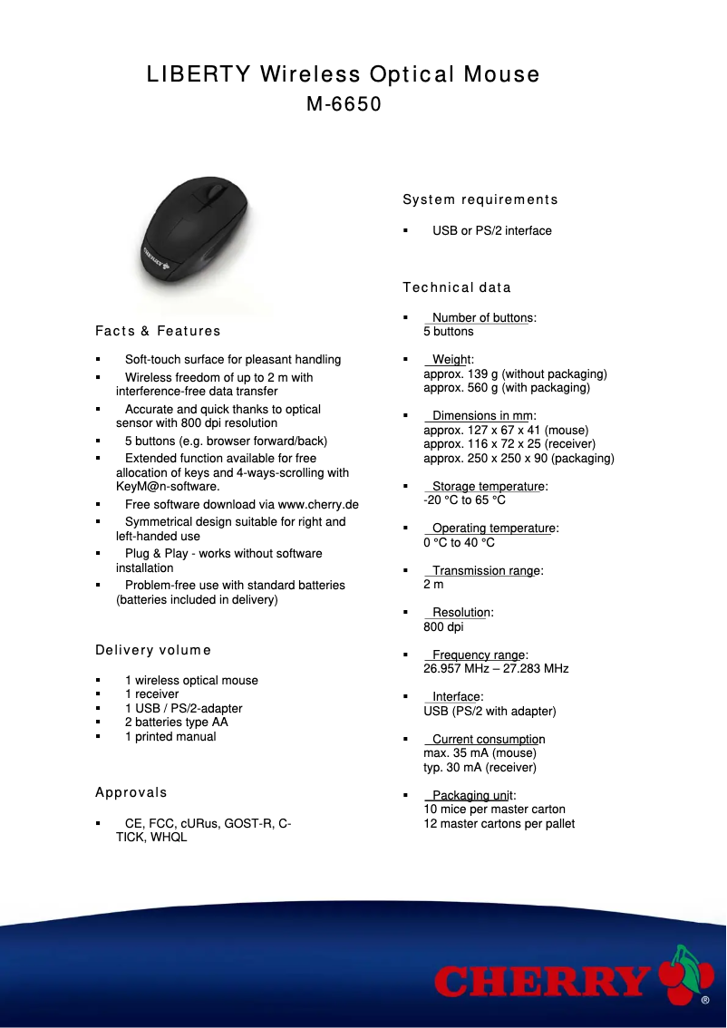 Page 1 of the manual Technical Sheet Cherry eVolution LIBERTY