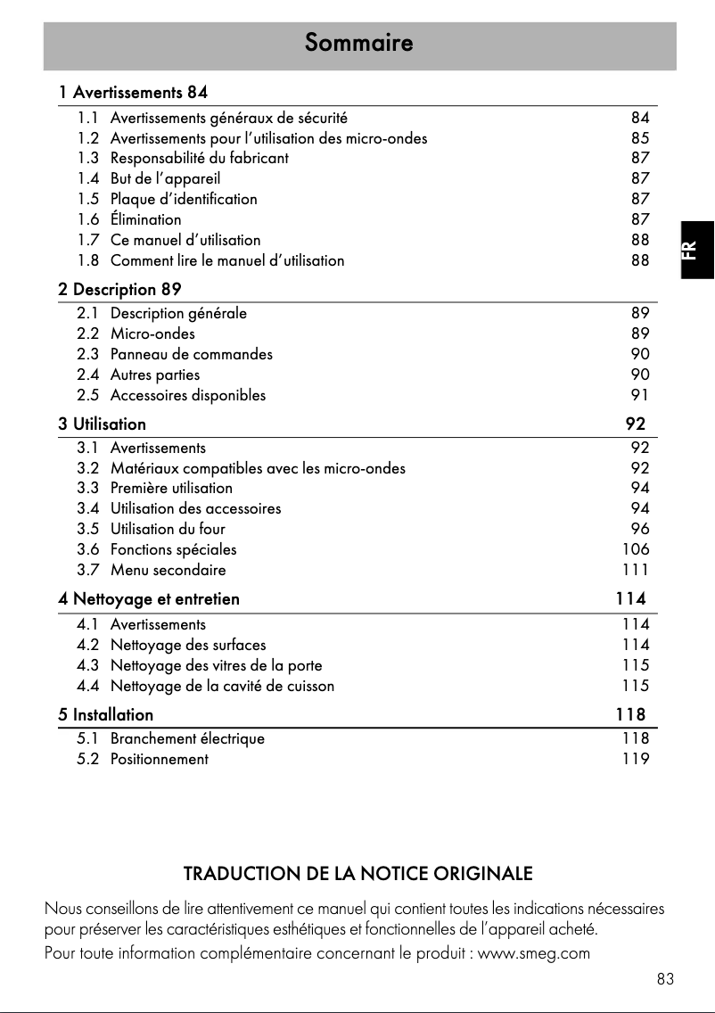Page 1 of the manual User Manual Smeg SF4102MN