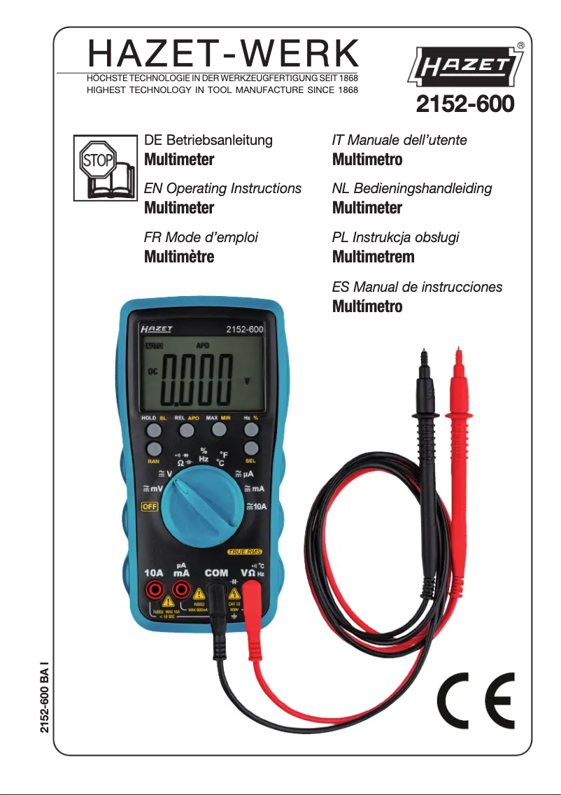 First page image of the manual for 2152-600