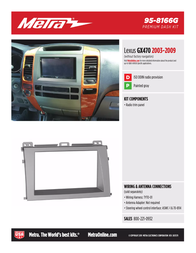 Page 1 de la notice Fiche technique Metra 95-8166G
