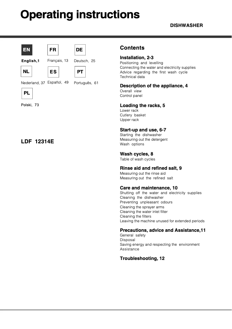 First page image of the manual for LDF 12314E B EU