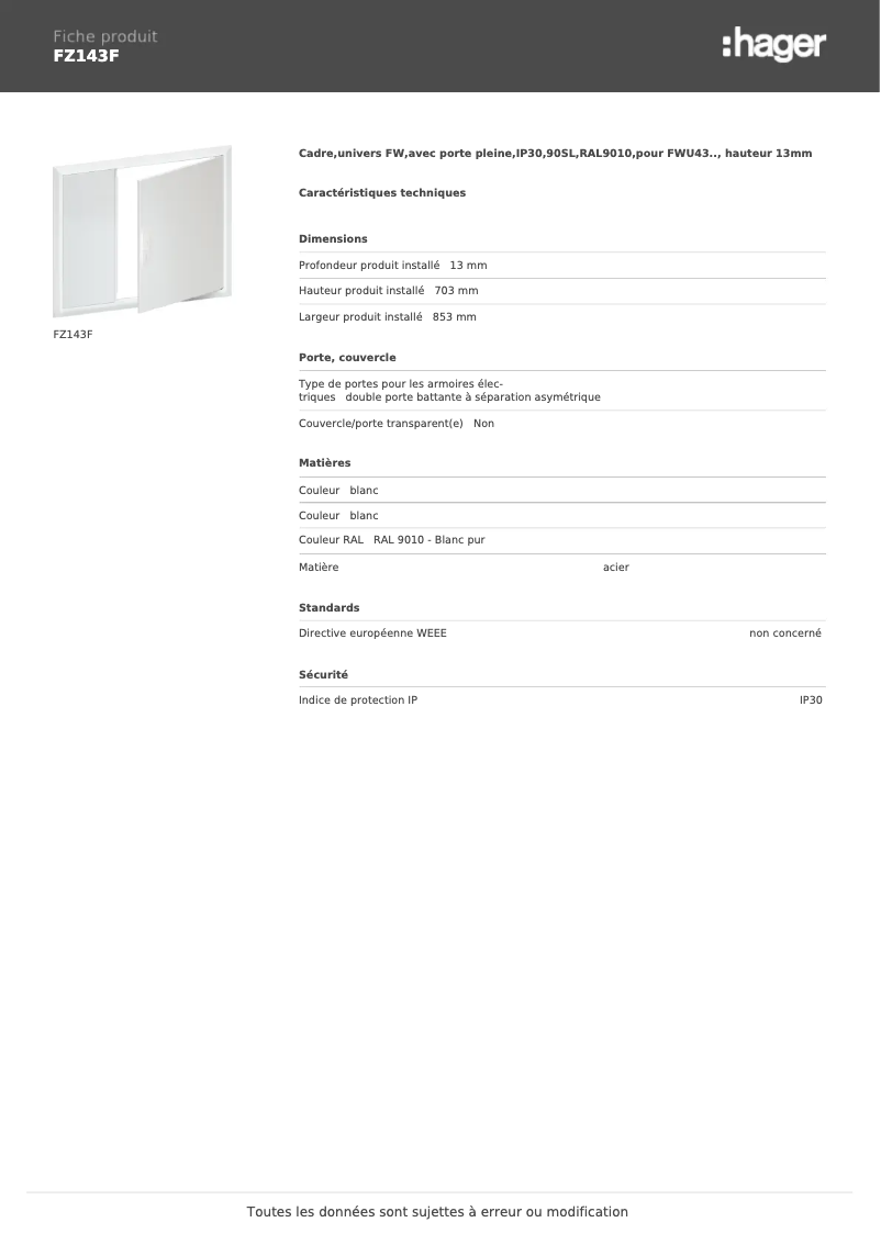 First page image of the manual for FZ143F