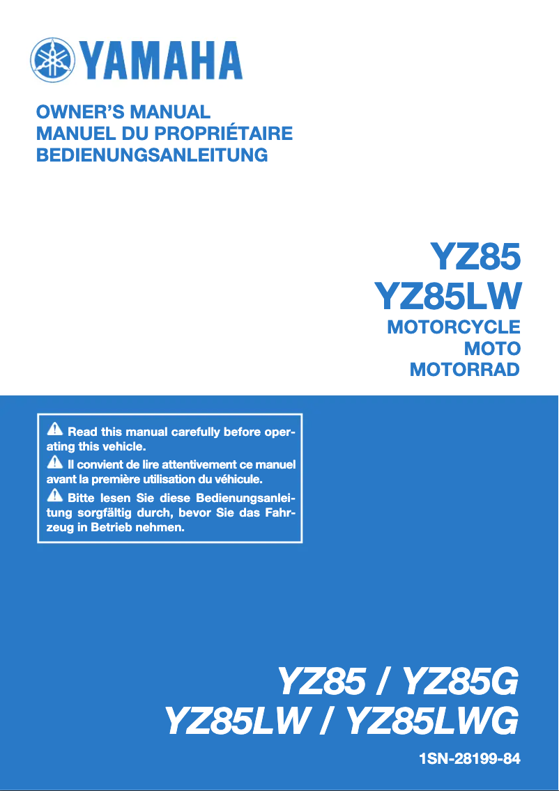 First page image of the manual for YZ85 (2016)