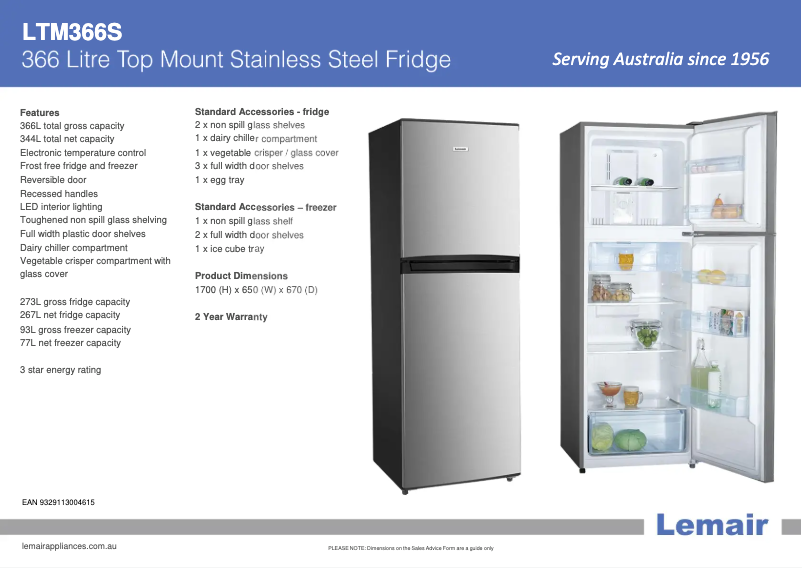 Page 1 of the manual Technical Sheet Lemair LTM366S