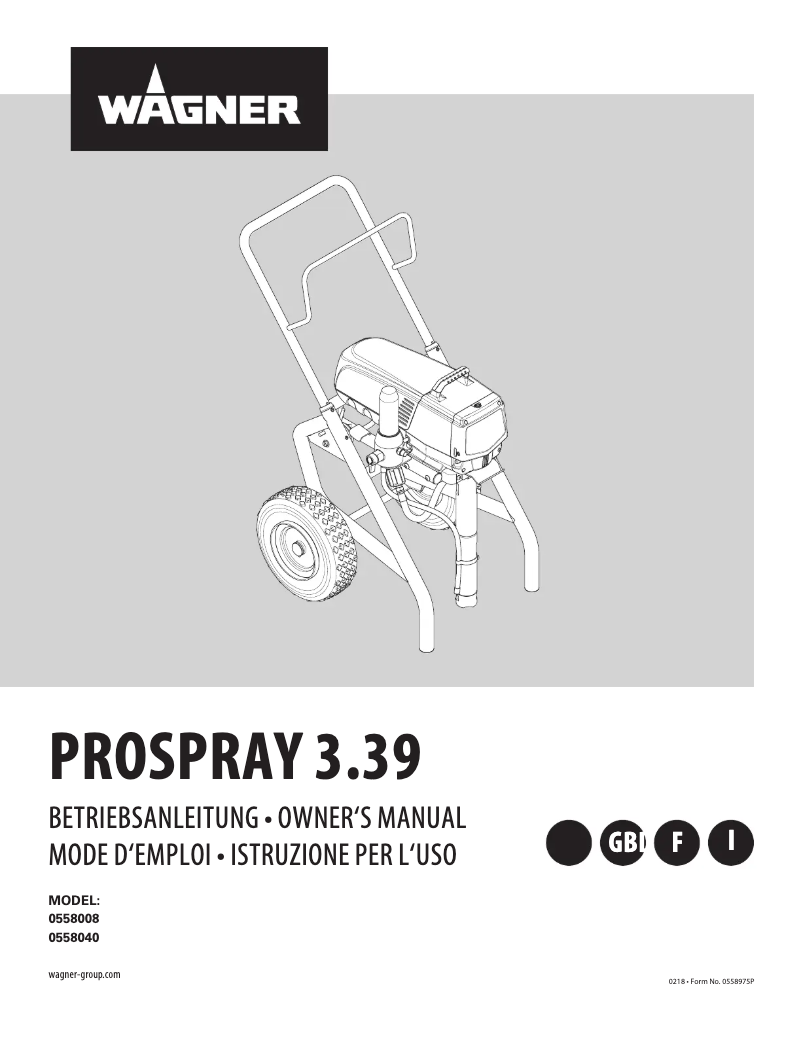 First page image of the manual for ProSpray 3.39