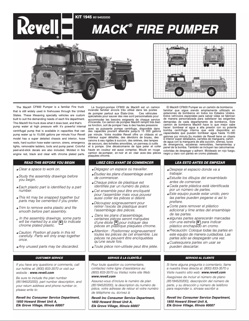 Page 1 of the manual User Manual Revell Mack Fire Pumper