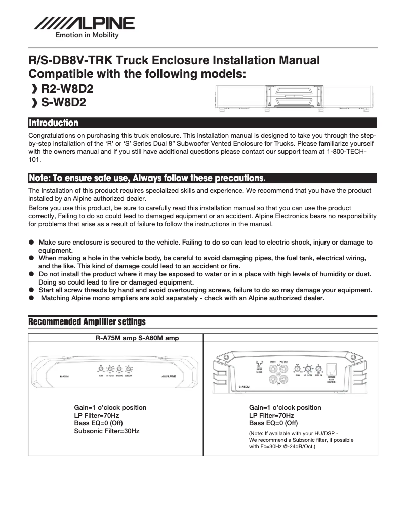 First page image of the manual for S-W8D2