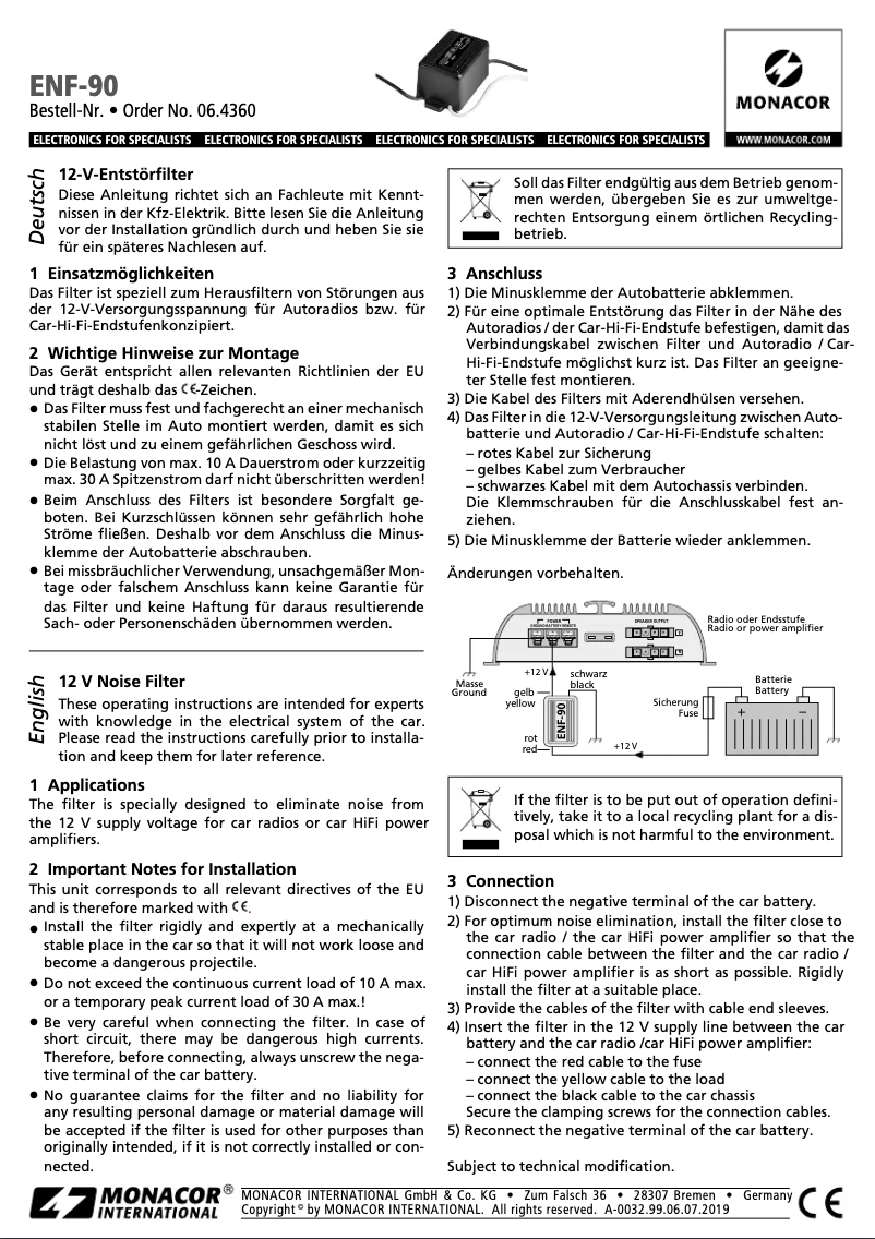 First page image of the manual for ENF-90
