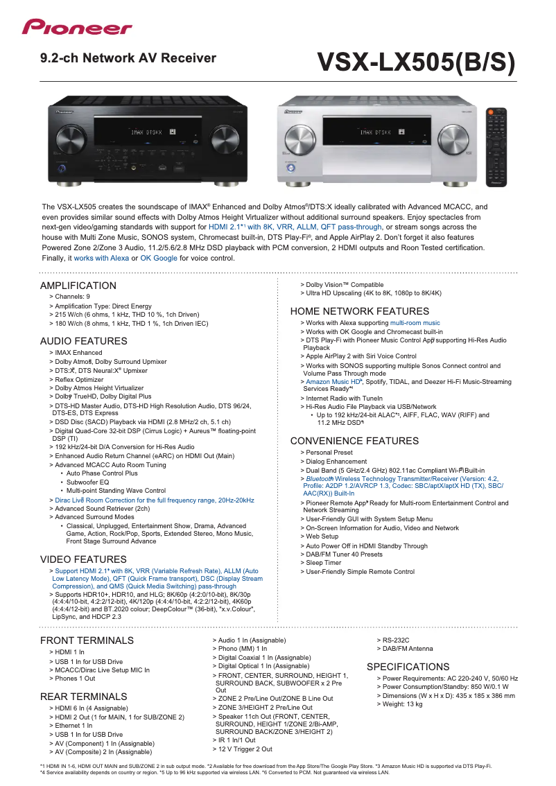 First page image of the manual for VSX-LX505